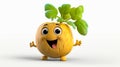 Rutabaga with a cheerful face 3D on a white background. Royalty Free Stock Photo