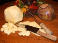 Rutabagas vegetable being prepared for harvest dinner