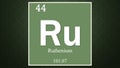 Ruthenium chemical element symbol on dark green abstract background