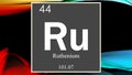 Ruthenium chemical element symbol on dark colored abstract background