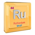 Ruthenium Ru, chemical element sign with number 44 in periodic table. 3D rendering Royalty Free Stock Photo