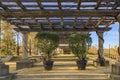 Outdoor pergola in front of grape vines at the Francis Ford Coppola Inglenook winery Napa Valley, California, USA Royalty Free Stock Photo