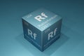 Rutherfordium, 3D rendering of symbols of the elements of the periodic table, atomic number, atomic weight, name and symbol. Royalty Free Stock Photo