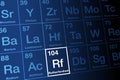 Rutherfordium on periodic table of the elements, with element symbol Rf Royalty Free Stock Photo