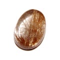 Quartz with rutile Venus hair cabochon on white background