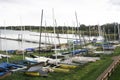 Rutland, U.K. October 19, 2019 - Sailboat at Rutland Walters lake. Autumn day