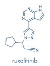 Ruxolitinib myelofibrosis cancer drug molecule janus kinase inhibitor. Skeletal formula.