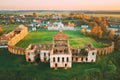 Ruzhany, Brest Region, Belarus. Cityscape Skyline In Autumn Sunny Evening. Bird`s-eye View Of Ruzhany Palace. Famous