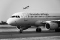 Ruzyne, Czech republic - August 16, 2018: Brussels airlines aeroplane on runway in Vaclav Havel airport in Prague during summer h