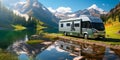 RV Camper - Fill your vacation with RV travel. Family summer vacation concept in nature