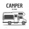 RV camper van isolated vector black illustration