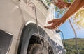 RV Camper Van Outdoor Shower Taking