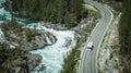 RV Camper Van on a Scenic Norwegian Route Along the River