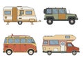 RV Campers and Trailer in Thin Line Art