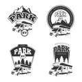 RV and campers vector emblems, labels, badges, logos set