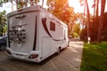 RV Camping in a Forrest Setting Royalty Free Stock Photo