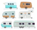 Rv camping trailers, travel mobile home, caravan vector set isolated Royalty Free Stock Photo