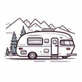 Rv Camping Vehicle Concept Illustration With Flawless Line Work