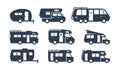 RV Cars, Recreational Vehicles, Camper Vans Silhouettes Royalty Free Stock Photo