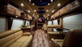 Vehicle recreational interior in wooden view of motorhome modern camper rv van. RV Interior Living Room and Kitchen.