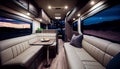 Vehicle recreational interior in wooden view of motorhome modern camper rv van. RV Interior Living Room and Kitchen. Royalty Free Stock Photo