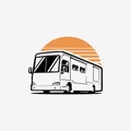 RV Motorhome Campervan Caravan Vector Art Silhouette Monochrome Isolated