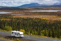 Rv, motorhome on the roads of Alaska. Denali highway.