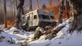 Snow Covered Forest Rv: A Rusty Debris Inspired Oil Painting