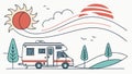 RV in a Peaceful Landscape, Subtle Clouds and a Gentle Sun, vector design Generative AI Royalty Free Stock Photo