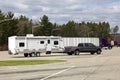 RV and Semi Truck on the rest area Royalty Free Stock Photo