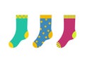 RVB de base. Colorful striped and doted kidish socks Royalty Free Stock Photo