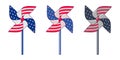 Patriotic pinwheel set - usa flag colors vector illustration Royalty Free Stock Photo