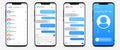 Realistic smartphone mockup app messenger display on screen. Template sms cha