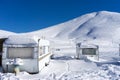 RVs covert in snow at Falakro, in Greece. Royalty Free Stock Photo