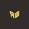 RW Logo Letter Initial Logo Designs Template with Gold and Black Background