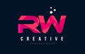 RW R W Letter Logo with Purple Low Poly Pink Triangles Concept