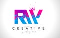 RW R W Letter Logo with Shattered Broken Blue Pink Texture Design Vector.