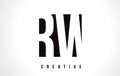 RW R W White Letter Logo Design with Black Square.