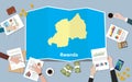 Rwanda africa economy country growth nation team discuss with fold maps view from top