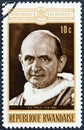 RWANDA - CIRCA 1970: A stamp printed in Rwanda from the `Centenary of 1st Vatican Council` issue shows Pope Paul VI, circa 1970.