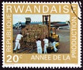 RWANDA - CIRCA 1975: A stamp printed in Rwanda shows loading Douglas DC-8F Jet Trader, circa 1975.