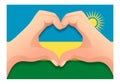 Rwanda flag and hand heart shape