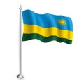 Rwanda Flag. Isolated Realistic Wave Flag of Rwanda Country on Flagpole
