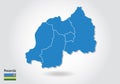 Rwanda map design with 3D style. Blue Rwanda map and National flag. Simple vector map with contour, shape, outline, on white