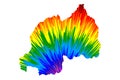 Rwanda - map is designed rainbow abstract colorful pattern, Republic of Rwanda map made of color explosion Royalty Free Stock Photo