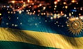 Rwanda National Flag Light Night Bokeh Abstract Background