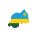 Rwanda national flag in a shape of country map
