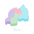 Rwanda region map: colorful isometric top view.