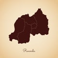 Rwanda region map: retro style brown outline on.