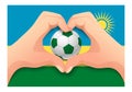 Rwanda soccer ball and hand heart shape